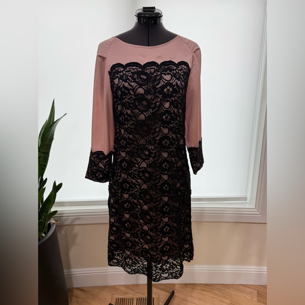 Just...Taylor Dusty Rose and Black Lace Dress